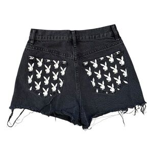 Playboy by Pacsun Faded Grayish Black Playboy Bunny Print Denim Shorts Size 25